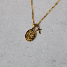 Load image into Gallery viewer, Gold Saint Michael & Mini Cross Pendant Necklace Set
