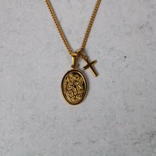 Load image into Gallery viewer, Gold Saint Michael & Mini Cross Pendant Necklace Set