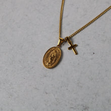 Load image into Gallery viewer, Gold Lady of Guadalupe & Mini Cross Pendant Necklace Set