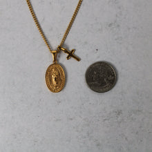 Load image into Gallery viewer, Gold Lady of Guadalupe & Mini Cross Pendant Necklace Set