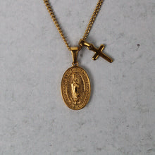 Load image into Gallery viewer, Gold Lady of Guadalupe & Mini Cross Pendant Necklace Set