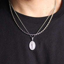 Load image into Gallery viewer, Silver Lady of Guadalupe Pendant Necklace & 3mm Rope Chain Set