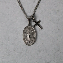 Load image into Gallery viewer, Silver Lady of Guadalupe & Mini Cross Pendant Necklace Set