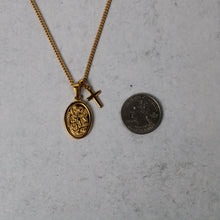 Load image into Gallery viewer, Gold Saint Michael &amp; Mini Cross Pendant Necklace Set
