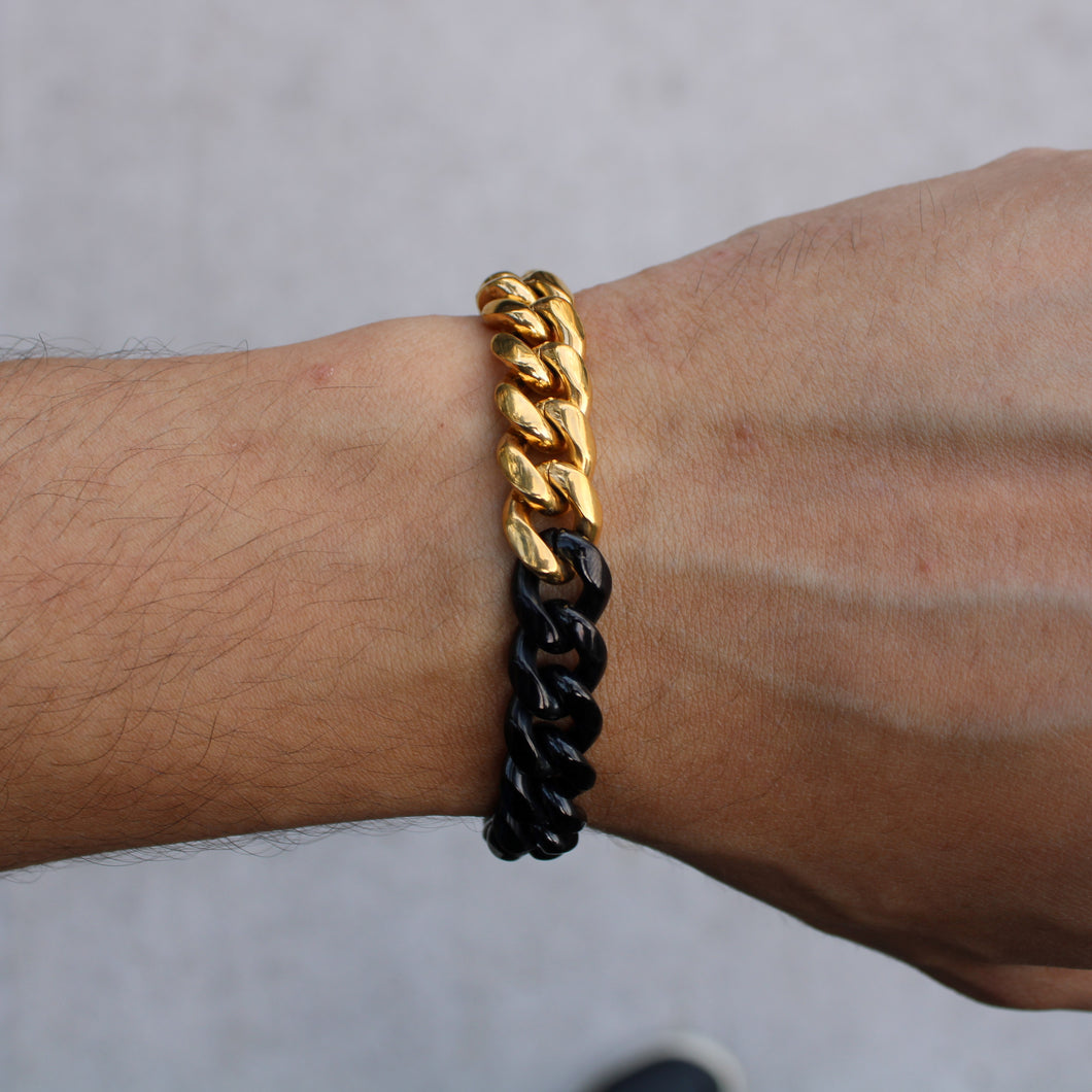 Gold and Black 10mm Cuban Link Bracelet