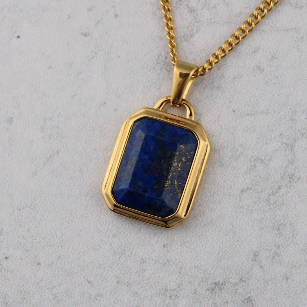 Gold Lapis Lazuli Stone Pendant Chain Necklace