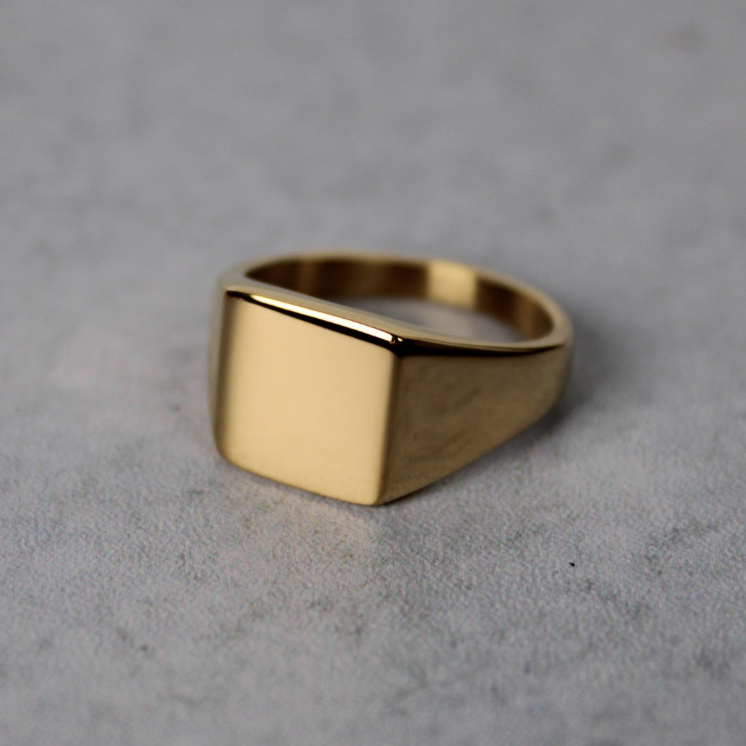 Gold Square Signet Ring 14MM