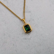 Load image into Gallery viewer, Gold Emerald Cubic Zirconia Pendant Chain Necklace

