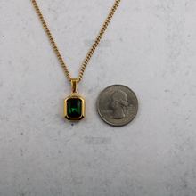 Load image into Gallery viewer, Gold Emerald Cubic Zirconia Pendant Chain Necklace
