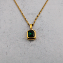 Load image into Gallery viewer, Gold Emerald Cubic Zirconia Pendant Chain Necklace
