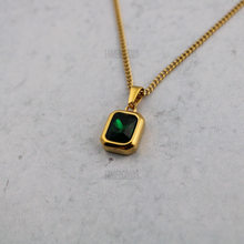 Load image into Gallery viewer, Gold Emerald Cubic Zirconia Pendant Chain Necklace
