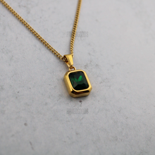 Load image into Gallery viewer, Gold Emerald Cubic Zirconia Pendant Chain Necklace
