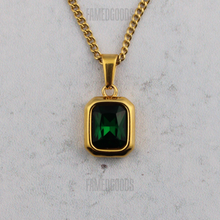 Load image into Gallery viewer, Gold Emerald Cubic Zirconia Pendant Chain Necklace

