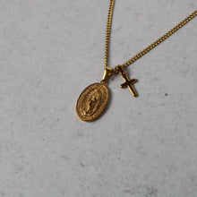 Load image into Gallery viewer, Gold Lady of Guadalupe &amp; Mini Cross Pendant Necklace Set
