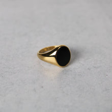 Load image into Gallery viewer, Gold Black Enamel Oval Signet Ring
