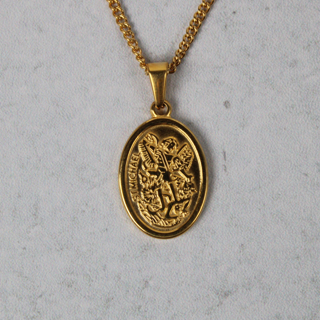 Gold Saint Michael Pendant Chain Necklace