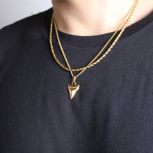 Load image into Gallery viewer, Gold Shark Tooth Pendant Necklace &amp; 3mm Rope Chain Set
