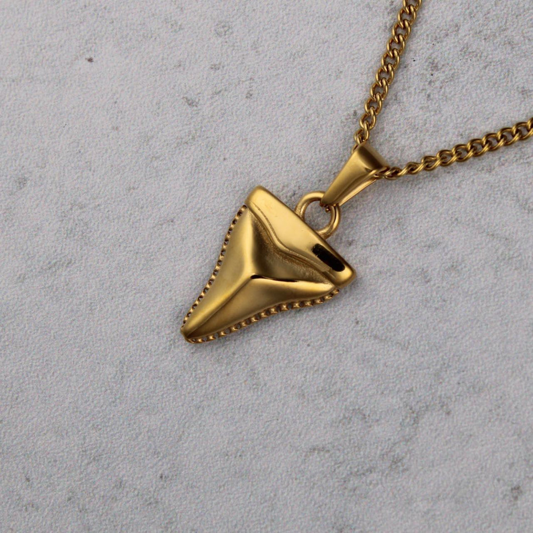 Gold Shark Tooth Pendant Chain Necklace