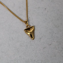 Load image into Gallery viewer, Gold Shark Tooth Pendant Necklace &amp; 3mm Rope Chain Set
