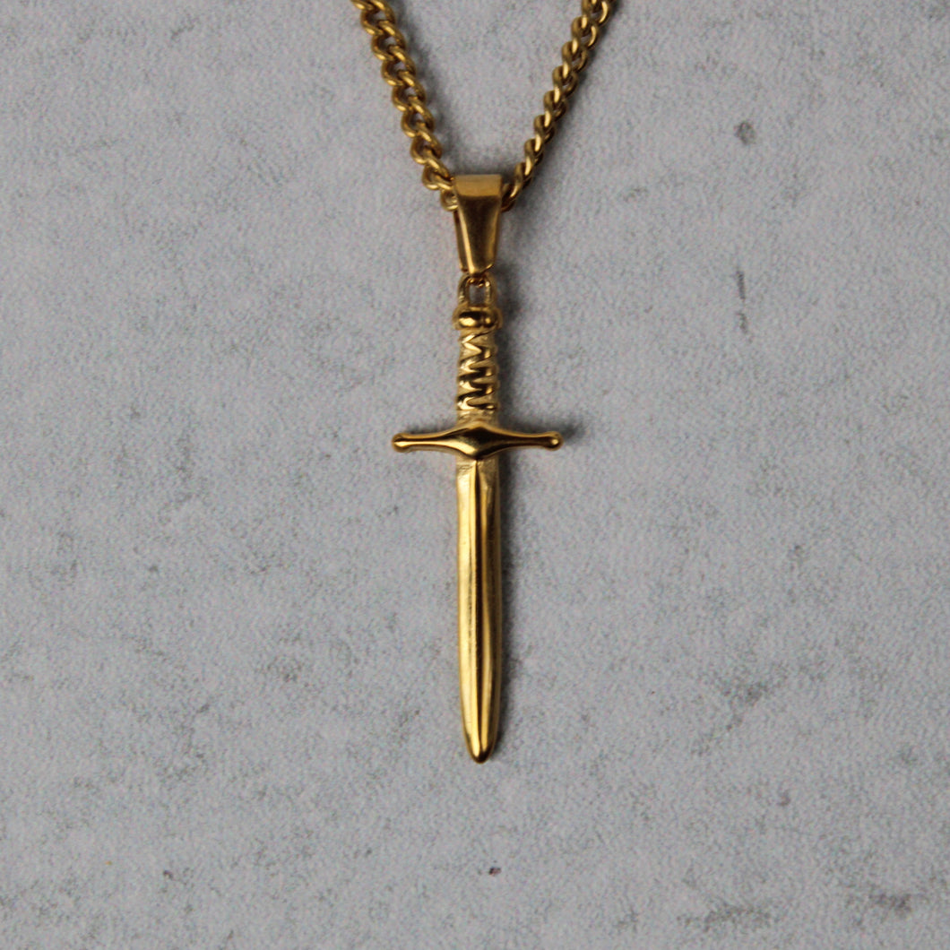 Gold Dagger Pendant Chain Necklace