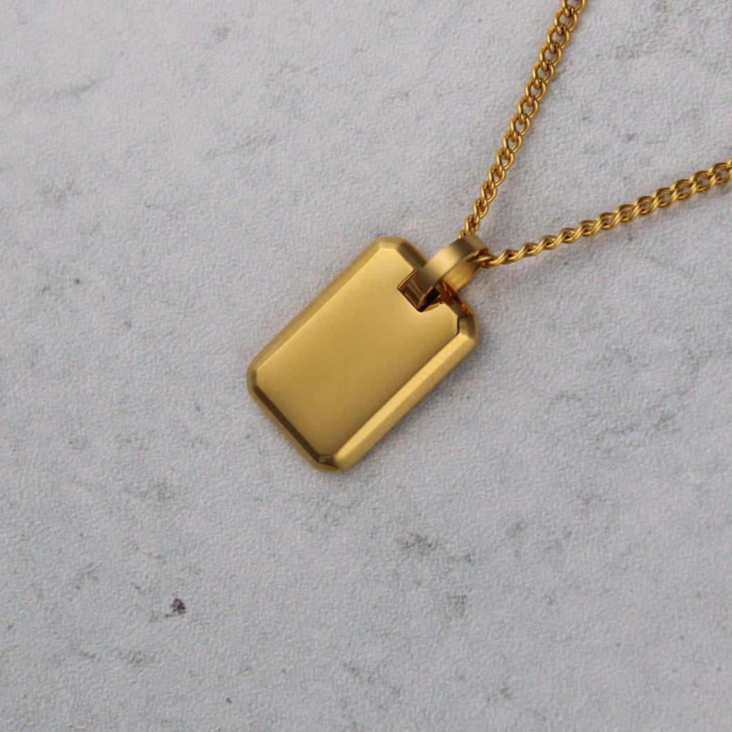 Gold Tag Pendant Chain Necklace