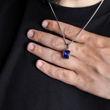 Load image into Gallery viewer, Silver Sapphire Cubic Zirconia Pendant Chain Necklace
