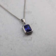 Load image into Gallery viewer, Silver Sapphire Cubic Zirconia Pendant Chain Necklace
