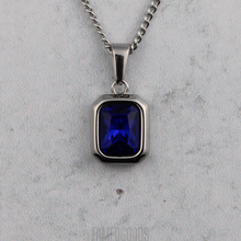 Load image into Gallery viewer, Silver Sapphire Cubic Zirconia Pendant Chain Necklace
