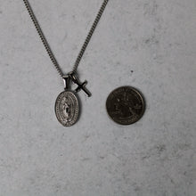 Load image into Gallery viewer, Silver Lady of Guadalupe &amp; Mini Cross Pendant Necklace Set
