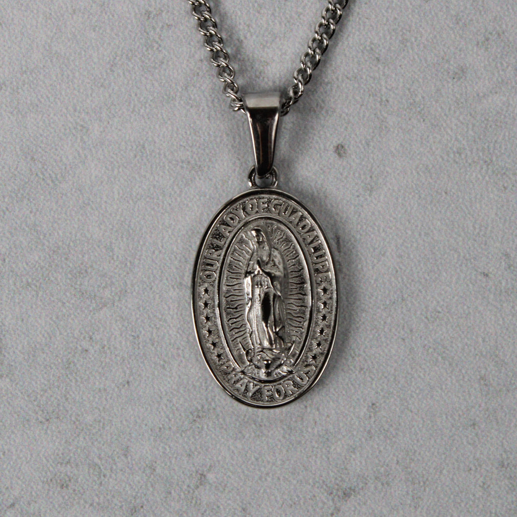 Silver Lady of Guadalupe Pendant Chain Necklace