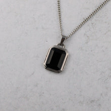 Load image into Gallery viewer, Silver Onyx Stone Pendant Chain Necklace
