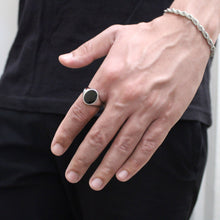 Load image into Gallery viewer, Silver Black Enamel Oval Signet Ring

