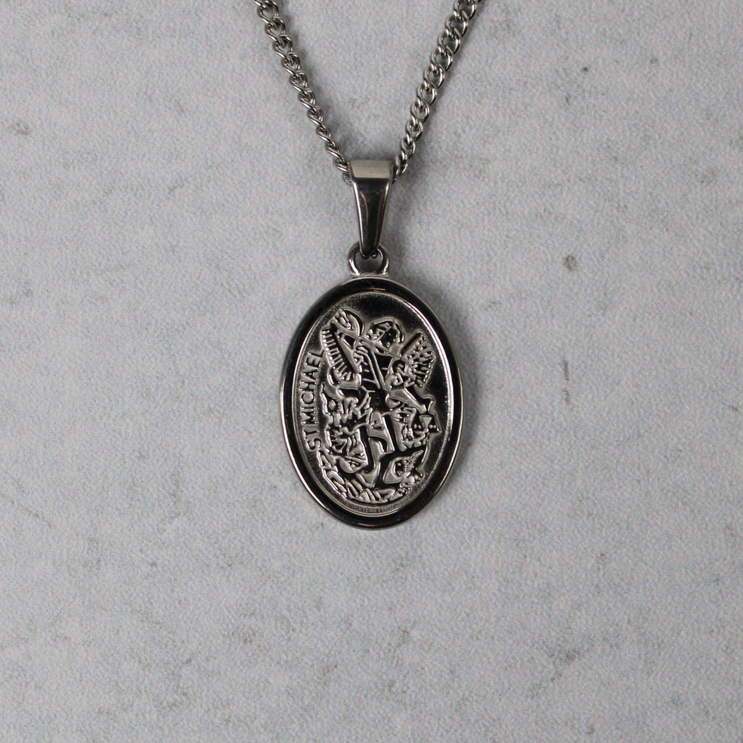 Silver Saint Michael Pendant Chain Necklace