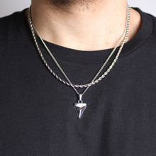 Load image into Gallery viewer, Silver Shark Tooth Pendant Necklace &amp; 3mm Rope Chain Set
