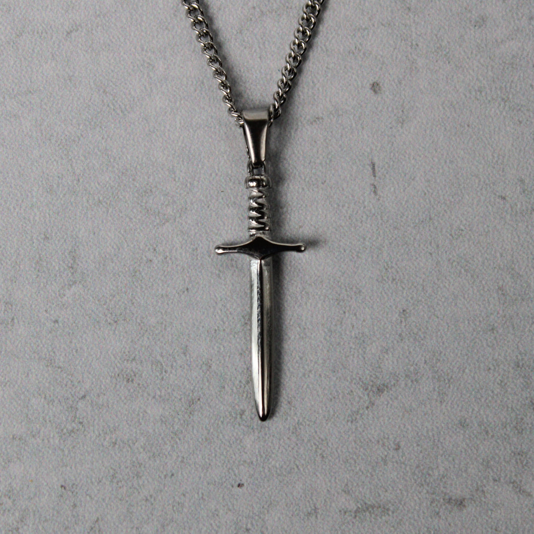Silver Dagger Pendant Chain Necklace
