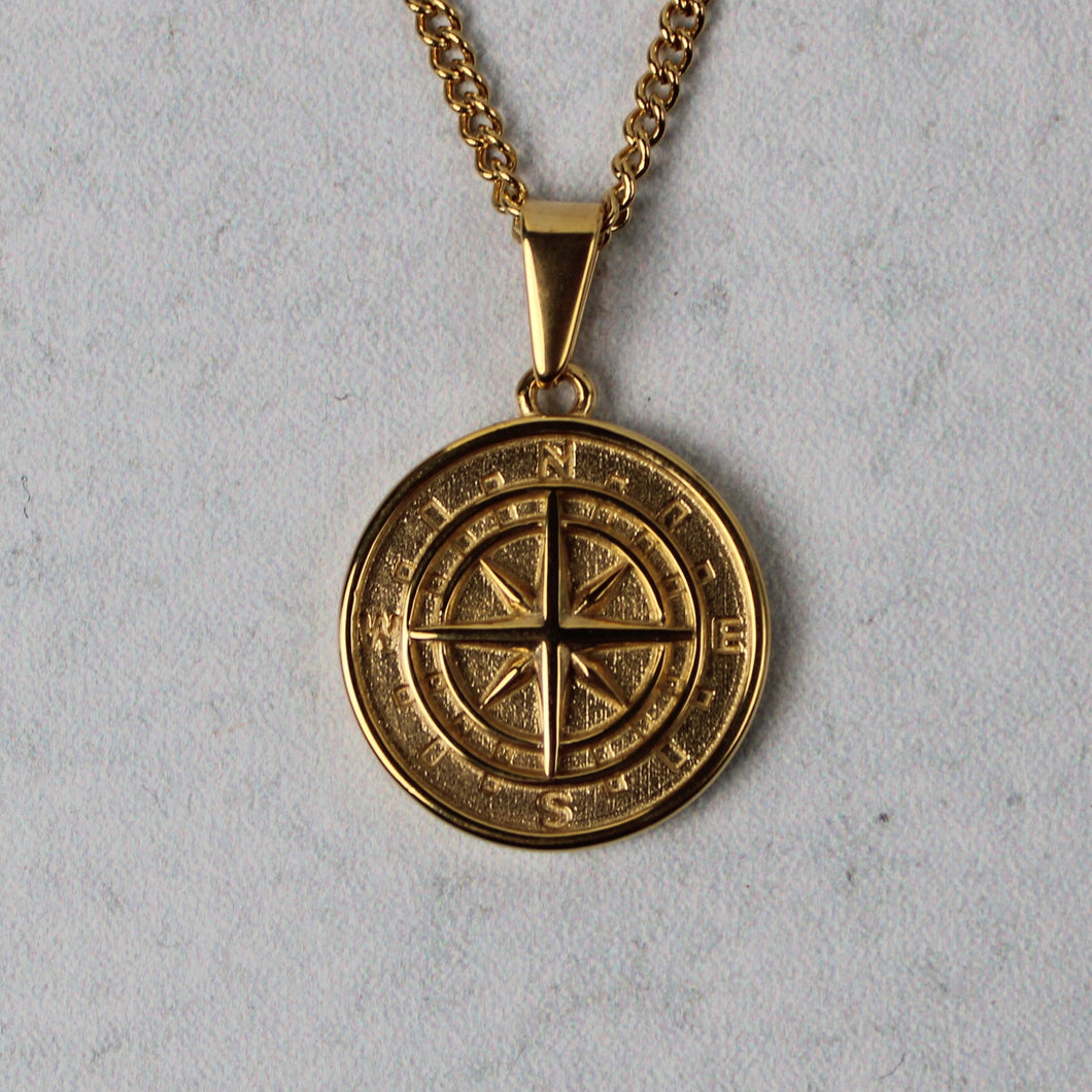 Gold Compass Pendant Chain Necklace