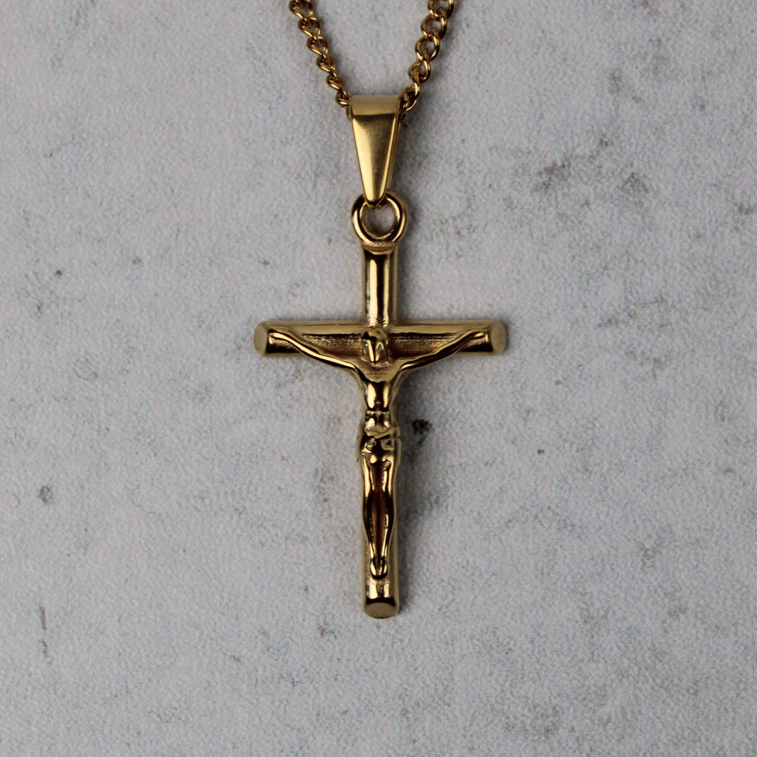 Gold Crucifix Cross Pendant Chain Necklace