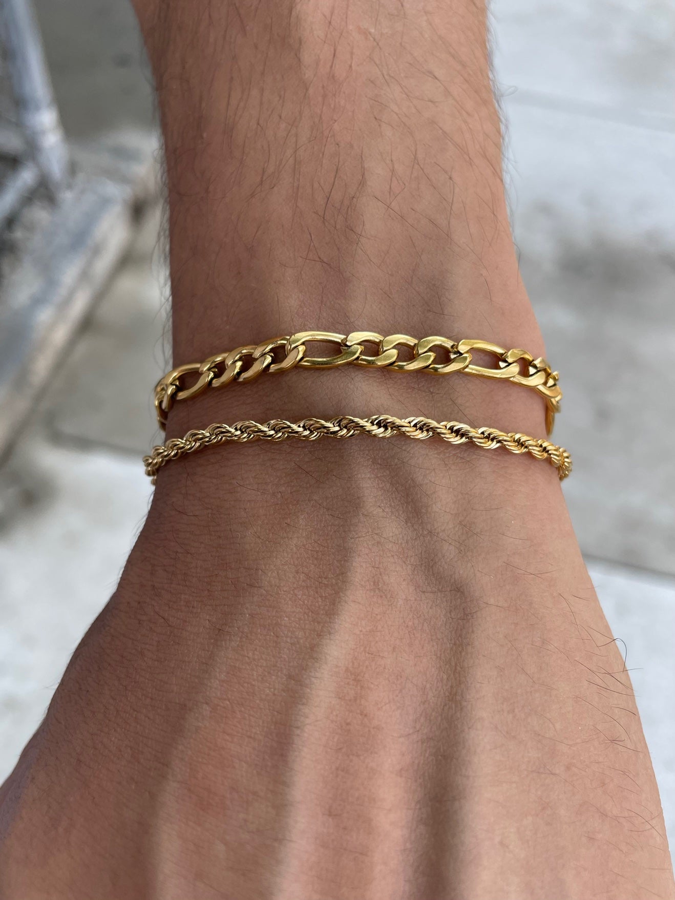 Gold 5mm Figaro Link & 3mm Rope Bracelet Set