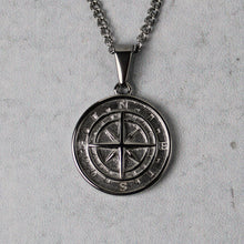 Load image into Gallery viewer, Silver Compass Pendant Chain Necklace
