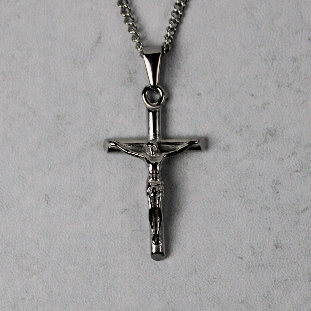 Silver Crucifix Cross Pendant Chain Necklace