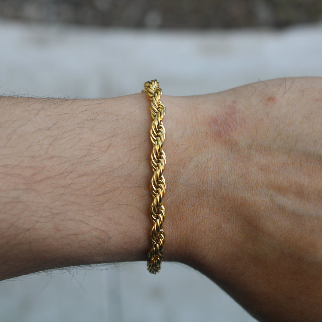 Gold 5mm Rope Bracelet 7 inch