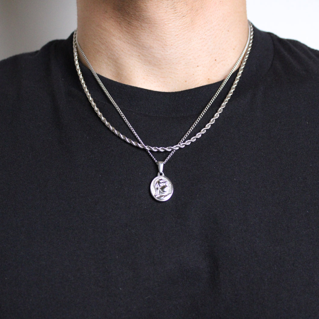 Silver Spartan Pendant Necklace & 3mm Rope Chain Set